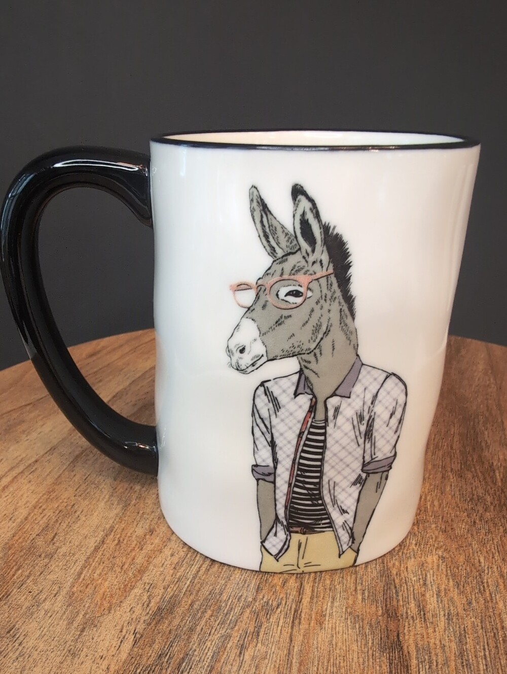 Hipster Coffee Mug With Donkey Wearing Pink Glasses And Button Down Shirt